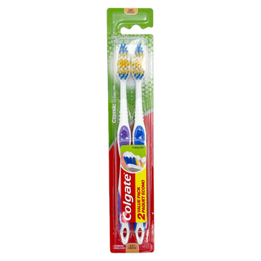 Lot of 6 Colgate Classic Clean Full Head Soft Toothbrush packs—12 toothbrushes total—all soft bristles for a thorough clean.