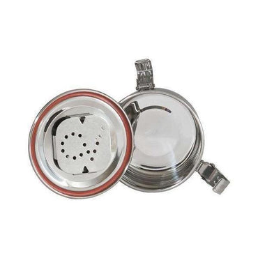 The CVault Humidity Control Airtight Metal Smell Proof Container by CVault, shown open with a removable vented tray and red silicone seal, offers convenient, airtight storage.