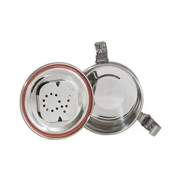 The CVault Humidity Control Airtight Metal Smell Proof Container by CVault, shown open with a removable vented tray and red silicone seal, offers convenient, airtight storage.