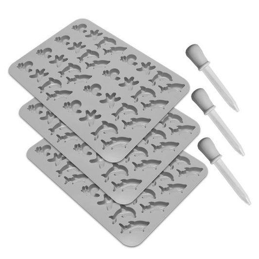 The Deal Society Silicone Gummy Mold 3 Pack features sea animal shapes and includes three droppers—perfect for creating BPA-free, animal-shaped gummies at home.