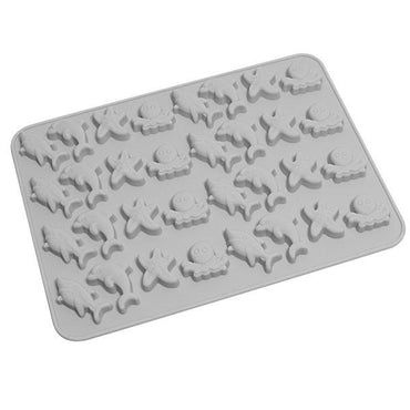 The Deal Society Silicone Gummy Mold 3 Pack features BPA-free white silicone trays with animal shapes—octopuses, starfish, and fish—perfect for making gummies in neat rows.