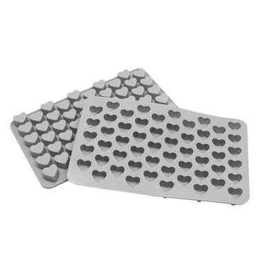 The Deal Society Silicone Gummy Heart Mold 3 Pack features premium quality molds with multiple small heart-shaped cavities, perfect for making a variety of treats. The image shows two gray molds slightly overlapping.
