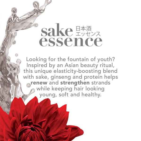 An ad for OGX Youth Enhancing + Sake Essence Rejuvenating Elixir with Dropper (3.8 fl oz., 3 or 6 Pack) shows a liquid splash, highlights sulfate-free, youth-boosting hair benefits, and features a red flower in the lower left corner.