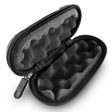 The Vatra 6 Capsule Smell Proof Hard Shell Case by Vatra is shown open and empty, featuring a black zippered design with egg-crate foam padding inside—ideal for use as a glass case.