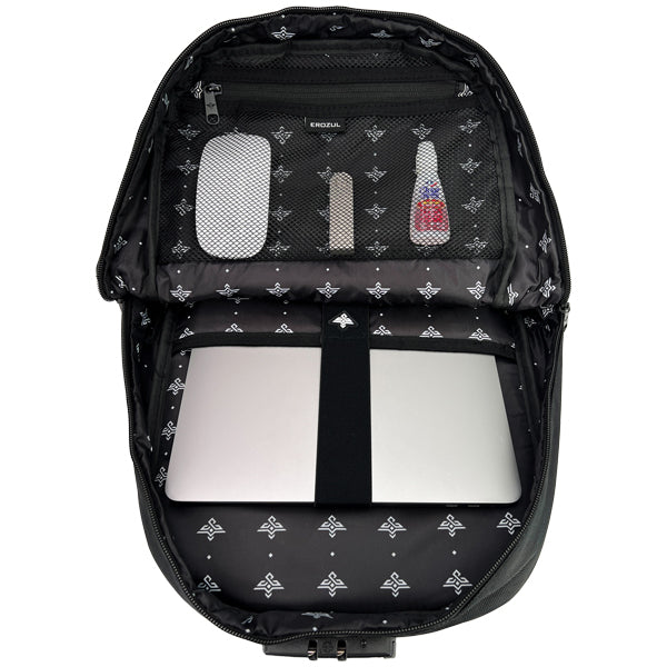 Open the Erozul Legend Smell Proof Back Pack With Combination Lock to find organized compartments for a laptop, glasses case, bottle, and more—fusing Erozul style with advanced odor protection and secure storage.