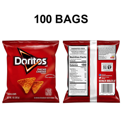 100 Pack - Doritos Nacho Cheese Flavored Tortilla Chips 1oz Bags