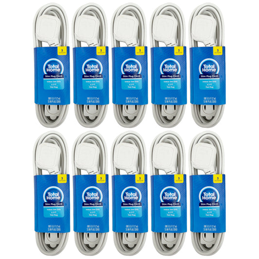 10 Pack - Total Home Slim Plug 6.5ft Three Outlet Extension Cord Total Home