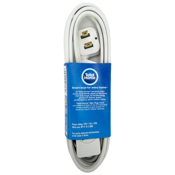 10 Pack - Total Home Slim Plug 6.5ft Three Outlet Extension Cord Total Home
