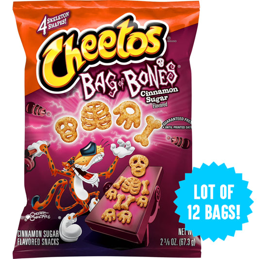 12 Pack - Cheetos Bag of Bones Cinnamon Sugar Flavored Snacks Bag, 2 3/8 oz