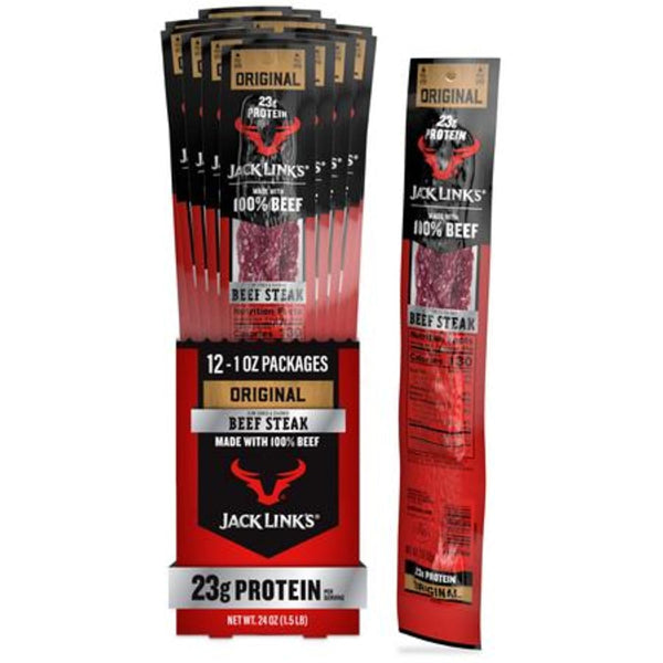 12 Pack - Jack Link's Beef Steak Original Jerky Meat Snack with 23g of Protein Jack Links
