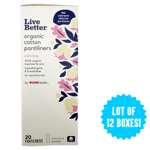 12 Pack - Live Better Organic Cotton Pantiliners Extra Long 20 Count Each Live Better
