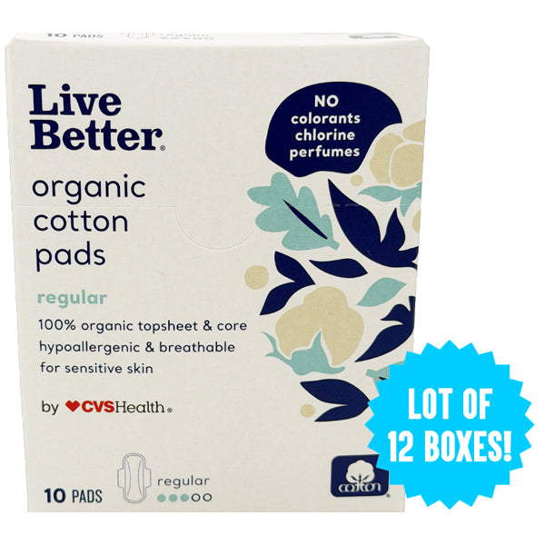 12 Pack - Live Better Organic Cotton Pads Regular Absorbency 10 Count Each Live Better