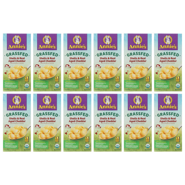 12 Pack - Annies Grassfed Shells & Real Aged Cheddar Macaroni & Cheese 6oz
