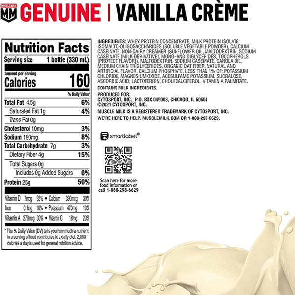 12 Pack - Muscle Milk Genuine Protein Shake Vanilla Creme 11.16 oz