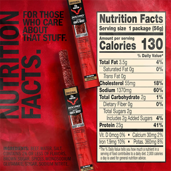 12 Pack - Jack Link's Beef Steak Original Jerky Meat Snack with 23g of Protein Jack Links