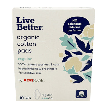 12 Pack - Live Better Organic Cotton Pads Regular Absorbency 10 Count Each Live Better
