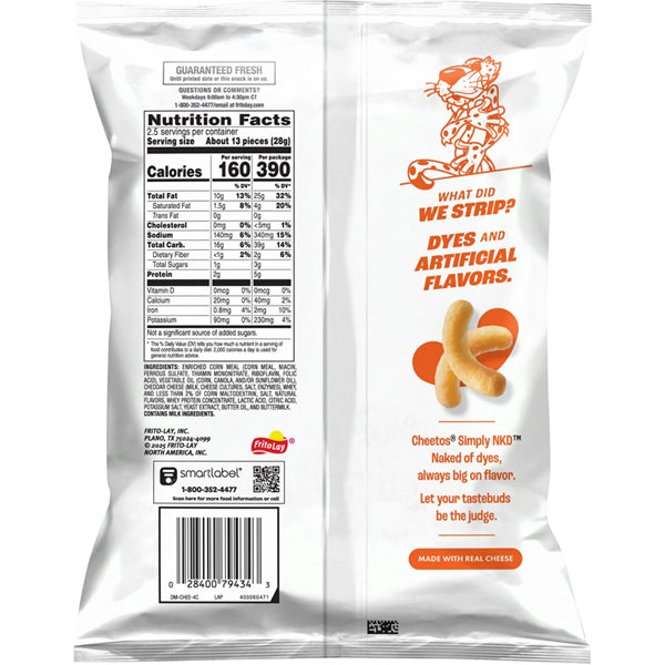 12 Pack - Cheetos Simply NKD Puffs Cheese Flavored Snacks Bag 2.5oz
