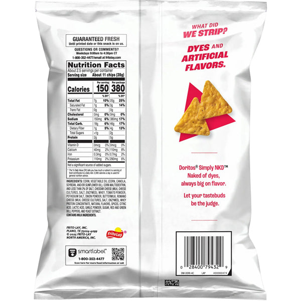 12 Pack - Doritos Simply NKD No Dyes Nacho Cheese Tortilla Chips 2.625oz