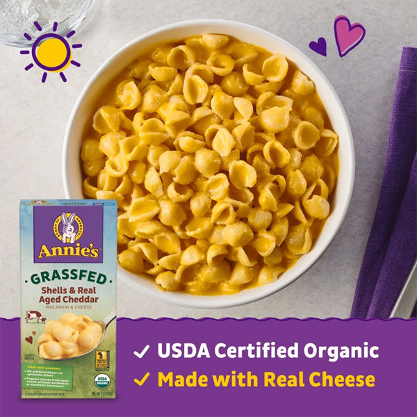 12 Pack - Annies Grassfed Shells & Real Aged Cheddar Macaroni & Cheese 6oz