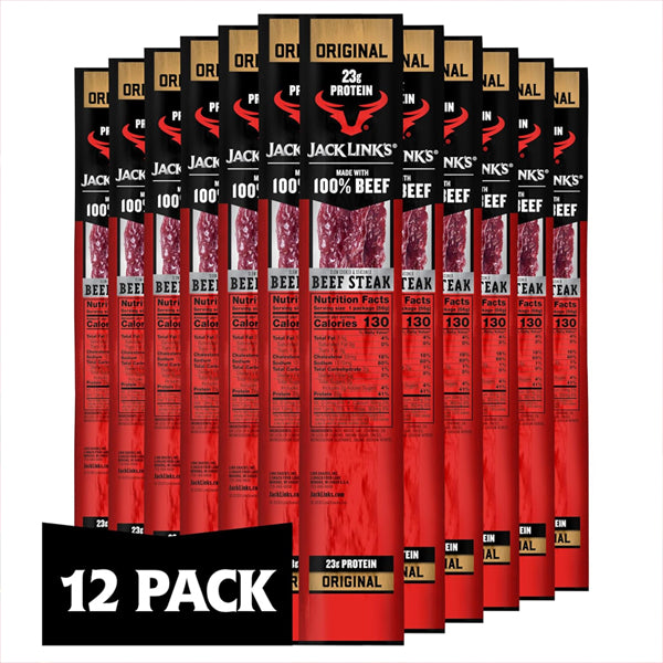 12 Pack - Jack Link's Beef Steak Original Jerky Meat Snack with 23g of Protein Jack Links