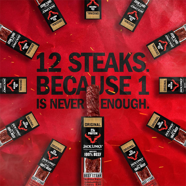 12 Pack - Jack Link's Beef Steak Original Jerky Meat Snack with 23g of Protein Jack Links