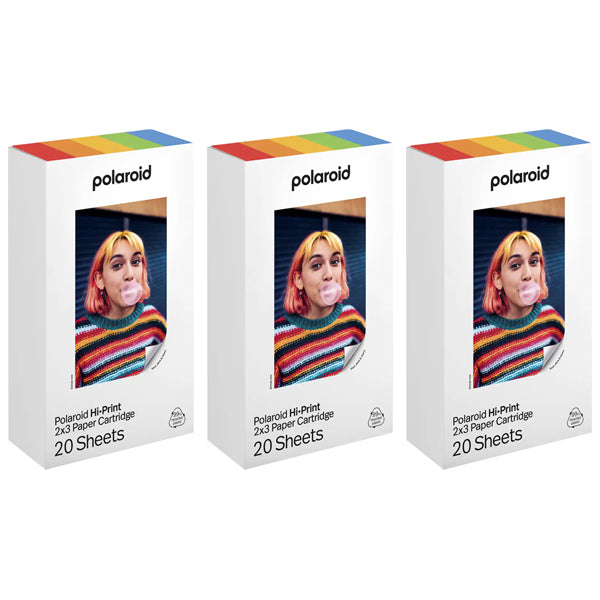 3 Pack - Polaroid Hi·Print 2x3 Paper Cartridge 20 Sheets Each White