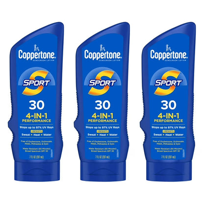 3 Pack - Coppertone Sport 4-in-1 Sunscreen Lotion SPF 30 7oz