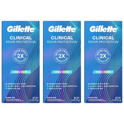 3 Pack - Gillette Clinical 72 Hours Clear Gel Deodorant Cool Wave 2.6oz Gillette