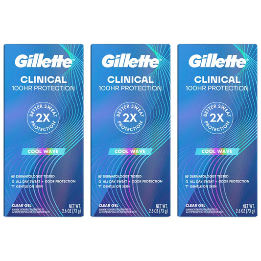 3 Pack - Gillette Clinical 72 Hours Clear Gel Deodorant Cool Wave 2.6oz