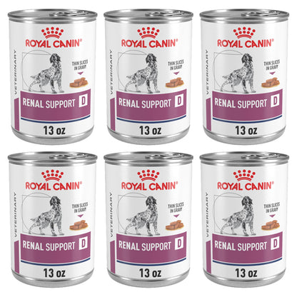 6 Pack - ROYAL CANIN Veterinary Diet Canine Renal Support D Adult Thin Slices in Gravy Dog Food 13oz Royal Canin
