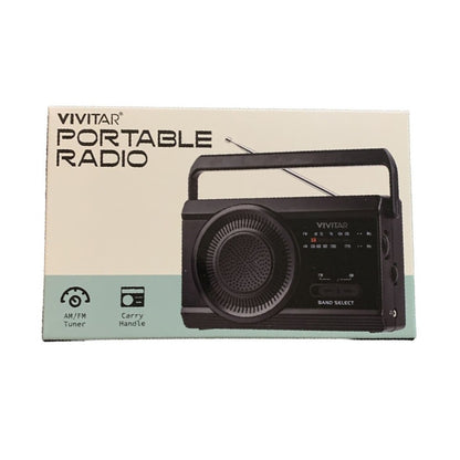 Vivitar Portable AM/FM Radio with Collapsible Antenna and Carry Handle - Black