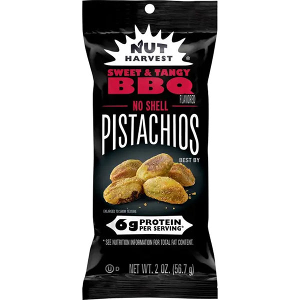 24 Pack - Nut Harvest No Shell Pistachios Sweet & Tangy BBQ Flavored 2oz