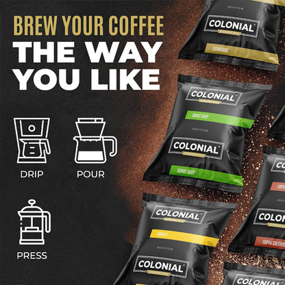 25 Pack - Colonial Coffee Ground Frac Packs Breakfast Blend Medium Roast 2.5oz Colonial Coffee