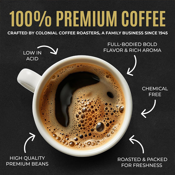 25 Pack - Colonial Coffee Ground Frac Packs Breakfast Blend Medium Roast 2.5oz Colonial Coffee