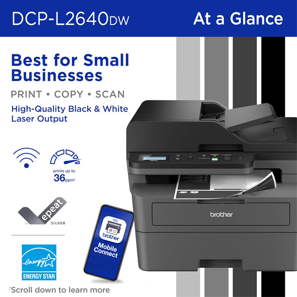 Brother - DCP-L2640DW Wireless Black-and-White Refresh Subscription Eligible 3-in-1 Laser Printer Brother