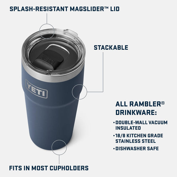 YETI Rambler 20 oz Stackable Tumbler, Stainless Steel, Vacuum Insulated with MagSlider Lid - Rescue Red YETI