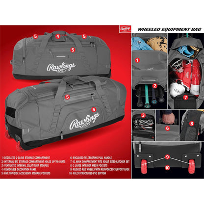 Rawlings YADI 2.0 Wheeled Catcher's Bag Yadier Molina Model Royal Blue Rawlings