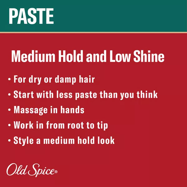 2 Pack - Old Spice Medium Hold Low Shine Hair Styling Paste for Men 2.22 oz