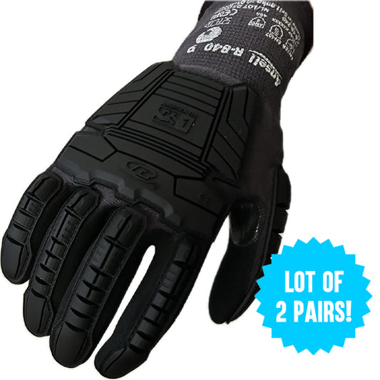 2 Pairs - Ansell Unisex Ringer R-840 Black Impact Gloves Pair Size 9 (M) Ansell