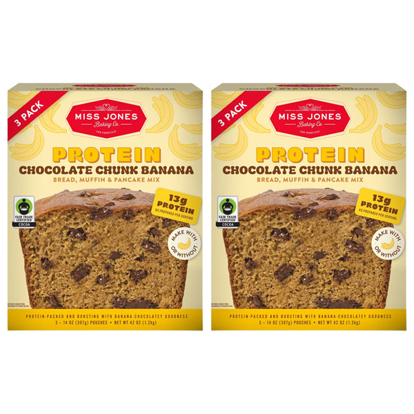 2 Pack - Miss Jones Chocolate Chunk Banana Protein Bread Mix 14oz 3 Count Each