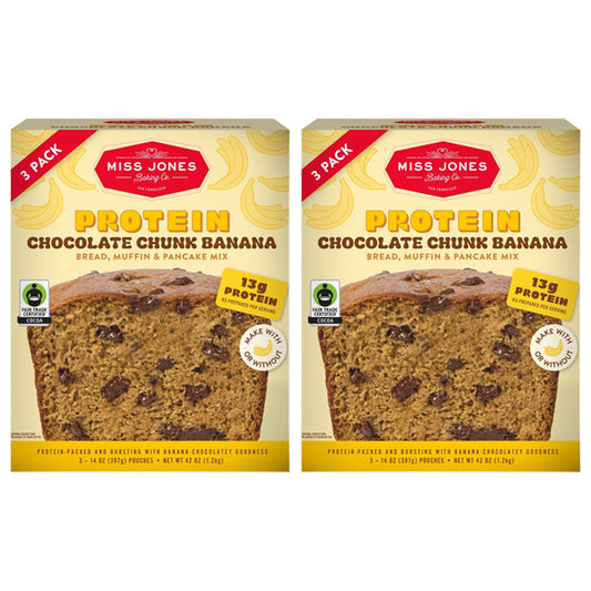 2 Pack - Miss Jones Chocolate Chunk Banana Protein Bread Mix 14oz 3 Count Each