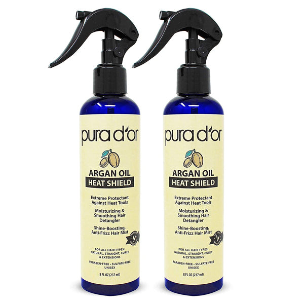 2 Pack - PURA D'OR Argan Oil Heat Shield Protectant Spray 8oz