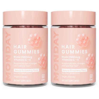 2 Pack - MONDAY HAIRCARE Hair Gummies with 2500 mcg Biotin Strawberry 60 Count