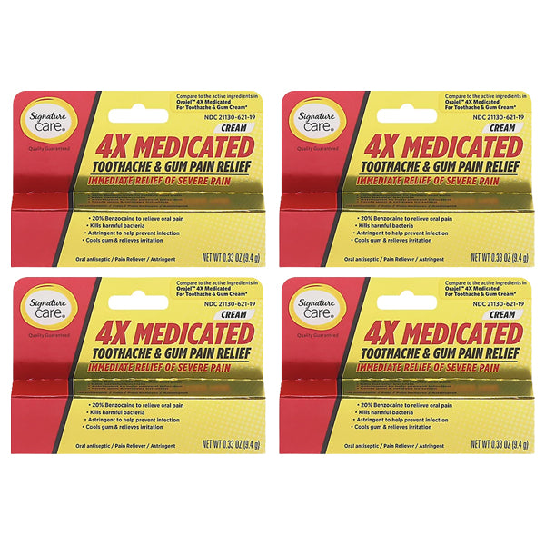 4 Pack - Signature Care 4x Medicated Toothache & Gum Pain Relief 0.33oz