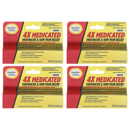 4 Pack - Signature Care 4x Medicated Toothache & Gum Pain Relief 0.33oz