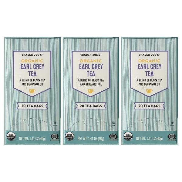 3 Pack - Trader Joe's Organic Earl Grey Tea 20 Tea Bags Each