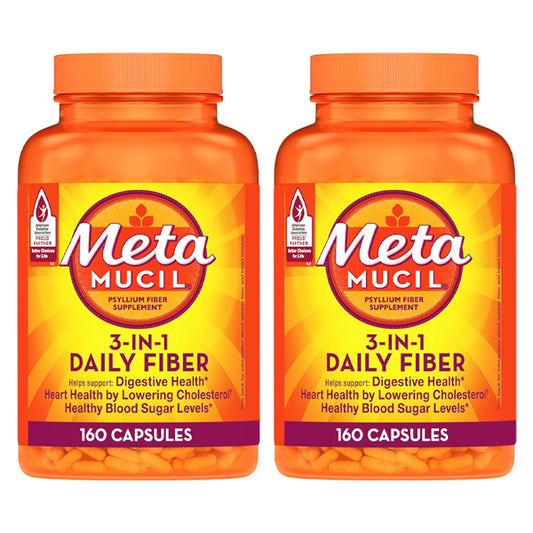 2 Pack - Metamucil 3-in-1 Psyllium Husk Fiber Supplement 160 Count Each