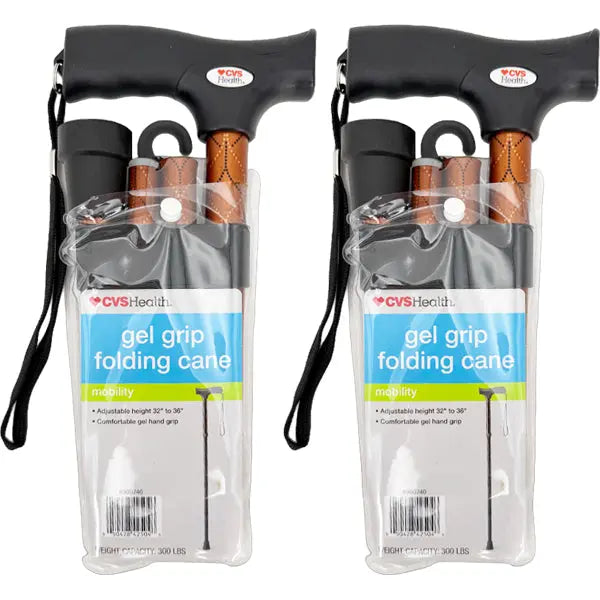 2 Pack - CVS Health Gel Grip Adjustable Height Folding Cane CVS