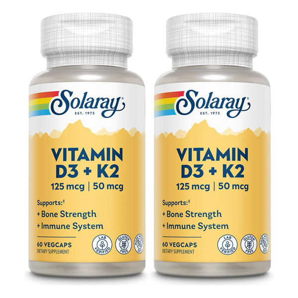 2 Pack - Solaray Vitamin D3 K2 Vitamin Supplement 60 VegCaps