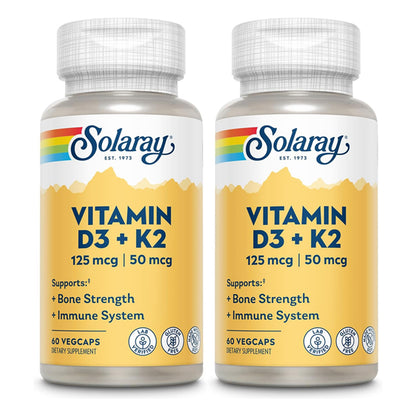 2 Pack - Solaray Vitamin D3 K2 Vitamin Supplement 60 VegCaps